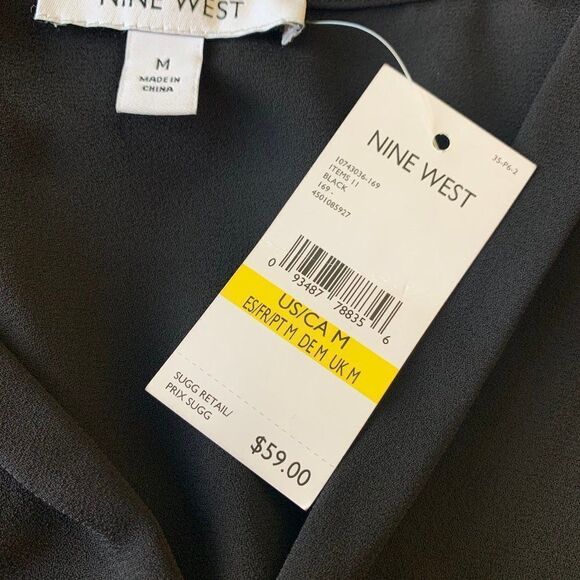 Nine West Sleek V-Neck Black Blouse - Picture 2 of 7